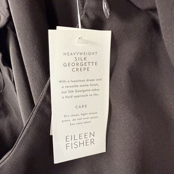 Eileen Fisher Silk Georgette Crepe Pants Womens Large Black Straight Leg NWT - Picture 3 of 7